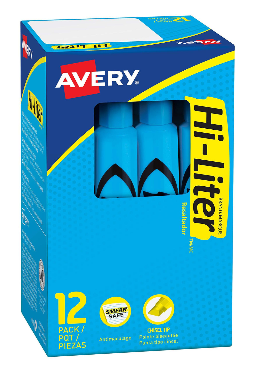 Avery Hi-Liter Desk-Style Highlighters, Smear Safe Ink, Chisel Tip, 12 Light Blue Highlighters (07746)