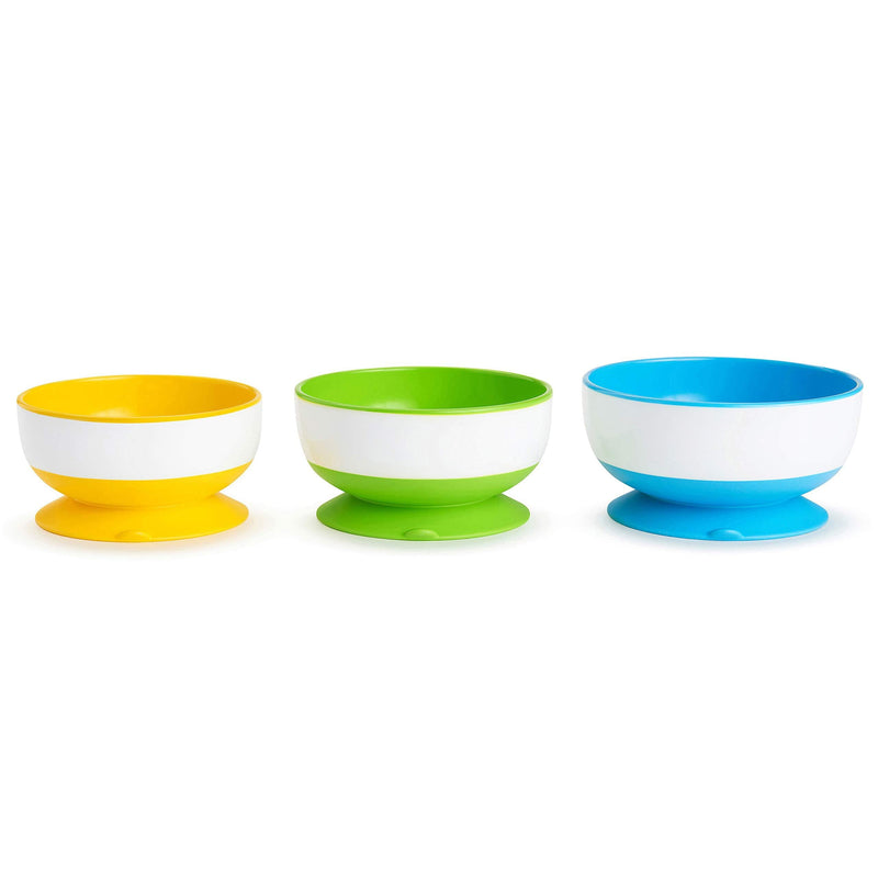 Munchkin Stay Put Suction Bowl, 3 Pack Yellow, Green & Blue