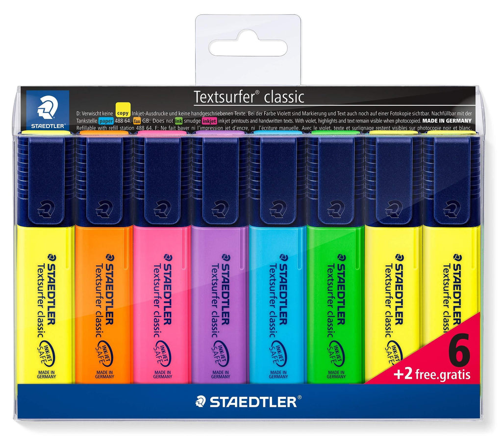 STAEDTLER 364 A WP8 Textsurfer Highlighter Bonus Pack, Assorted Colours, Pack of 6 + 2 Pack of 6 + 2 Bonus