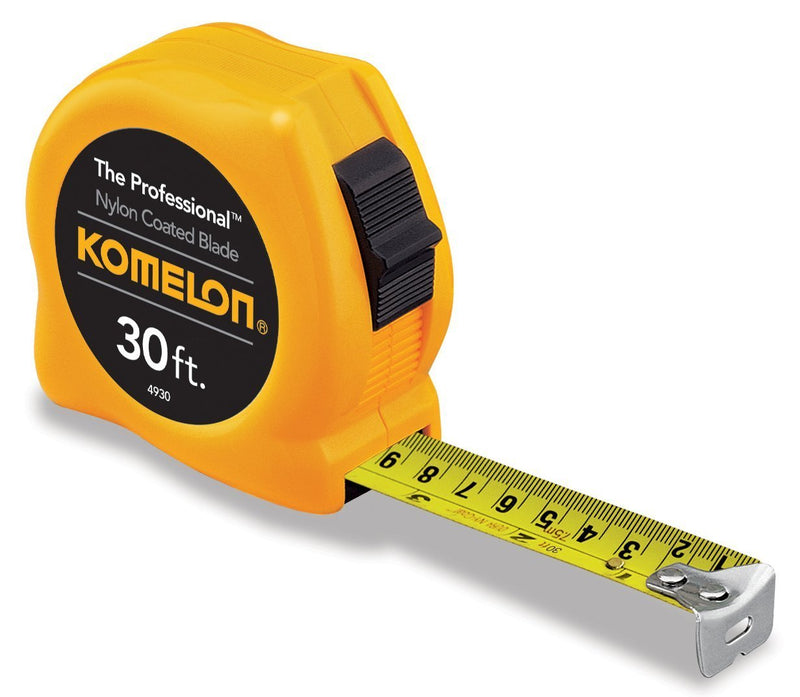 Komelon 4930 The Professional Nylon Coated Steel Blade Tape Measure 30-Feet by 1-Inch, Yellow Case