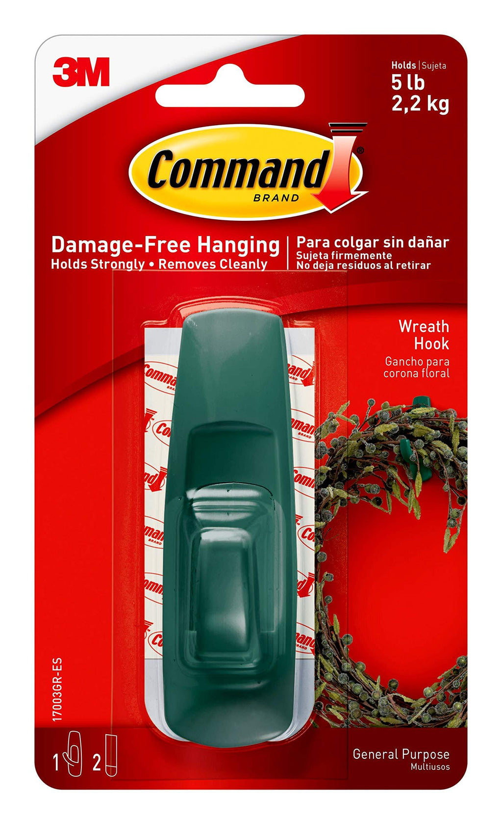 Command Large Green Utility Hook, Indoor Use 1 Hook