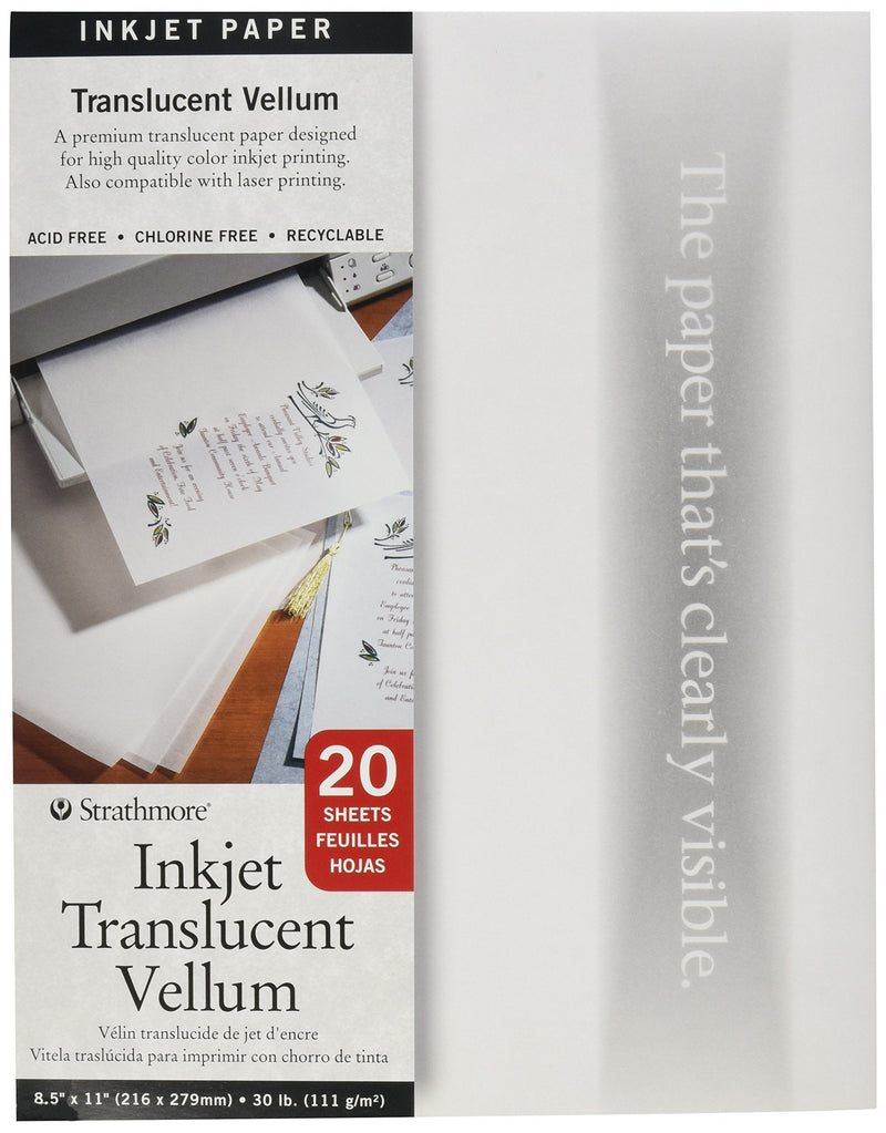 Strathmore 59-803 Printable Vellum 20Sheet Translucent, 8.5"x11", Multicolor, 20 Sheets 8.5"x11"
