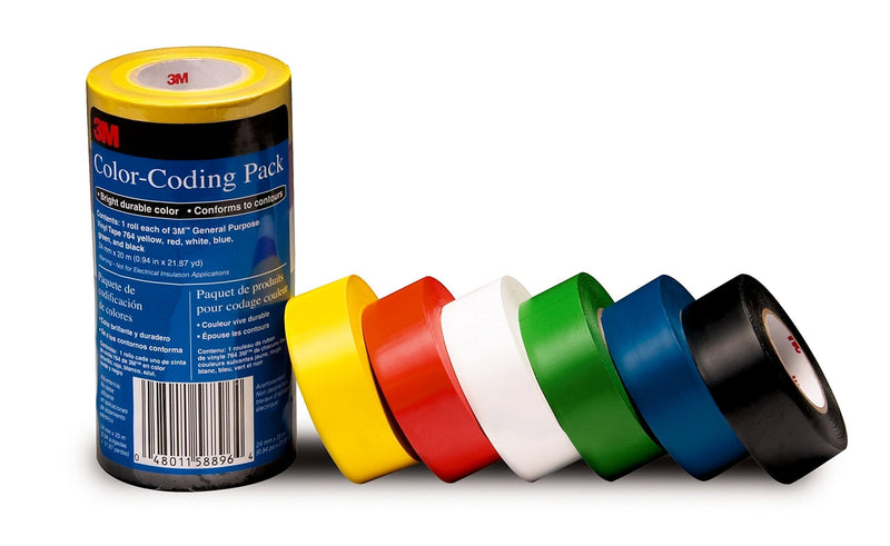 3M General Purpose Vinyl Tape Color Coding Pack, 6-Roll