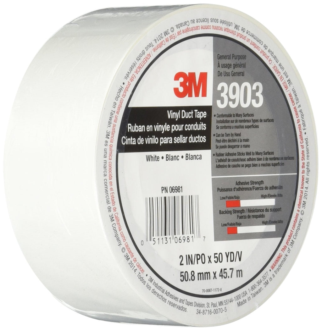 3M 3903 Vinyl Duct Tape, White, 2-Inch by 50-Yard, 6.3 Mil