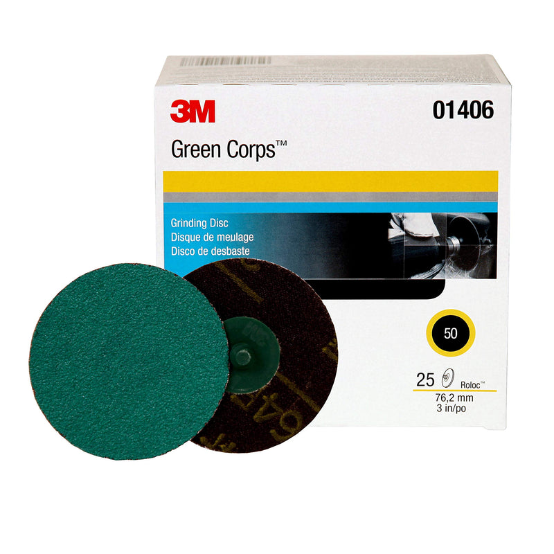 3M Green Corps Roloc Disc, 01406, 50YF, 3 in, 25 discs per pack 1