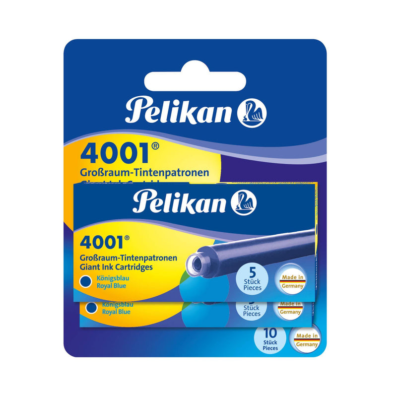 Pelikan 4001 GTP/5 Ink Cartridges for Fountain Pens, Royal Blue, 1.4ml, 10 Pack (330852), 5.000