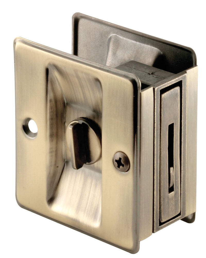 Prime-Line Products N 6774 Pocket Door Privacy Lock with Pull, Antique Brass