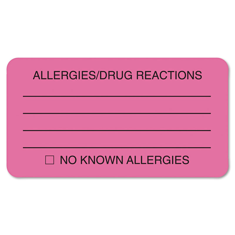 tabbies TAB01730, ALLERY/Drug Reactions Alert Labels, 250 / Roll, Pink ALLERGIES/DRUG REACTIONS (250)