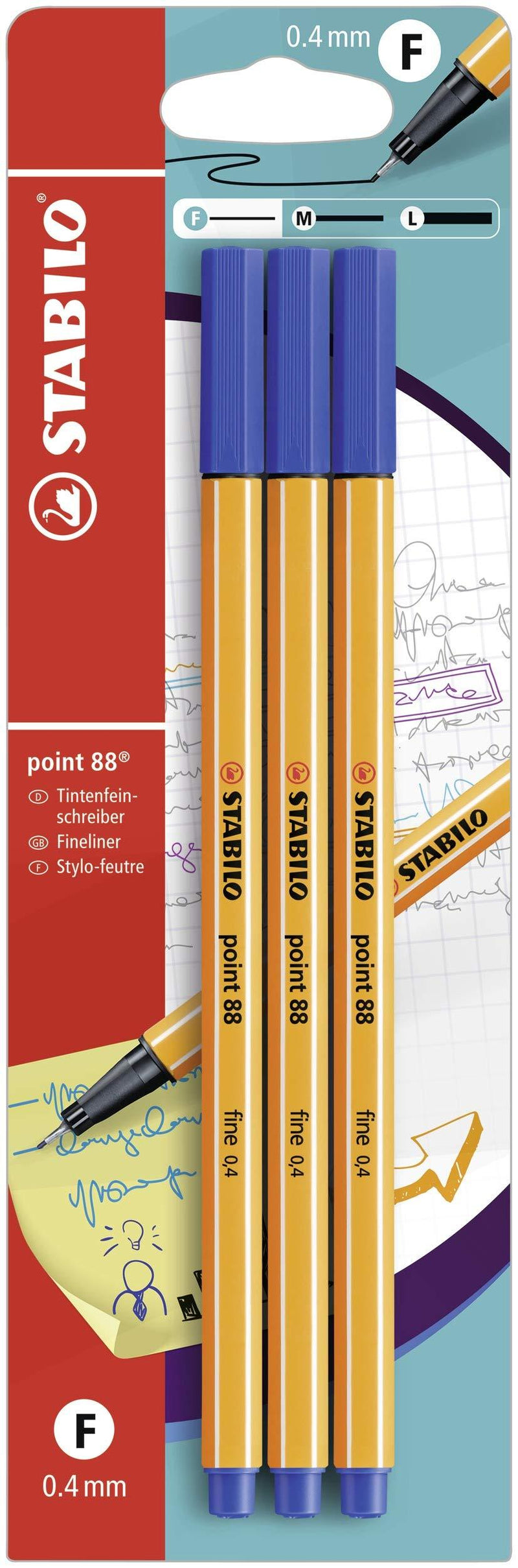 Fineliner - STABILO Point 88 Blister of 3 Blue