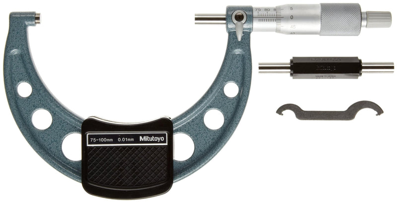Mitutoyo 103-138 Outside Micrometer, Baked-enamel Finish, Ratchet Stop, 25-50mm Range, 0.01mm Graduation, +/-0.002mm Accuracy