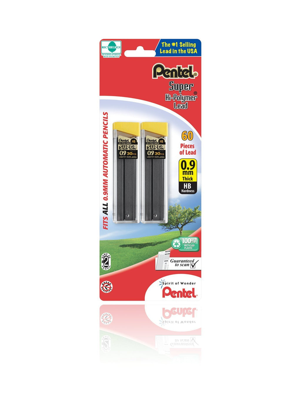 Pentel Super Hi-Polymer Lead Refill , 0.9 mm Thick, HB, 60 Pieces of Lead (C29BPHB2) , Gray