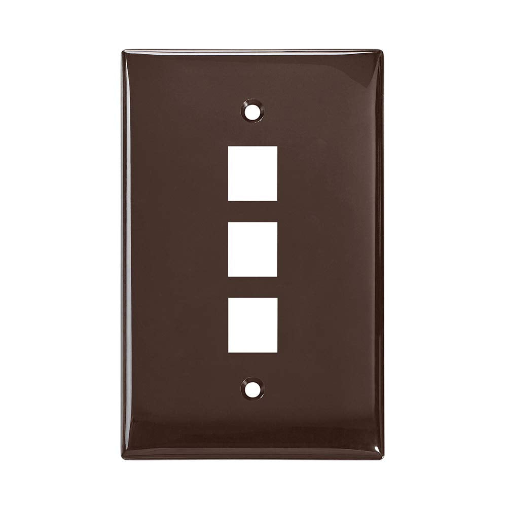 Leviton 41091-3BN QuickPort Midsize Wallplate, Single Gang, 3-Port, Brown