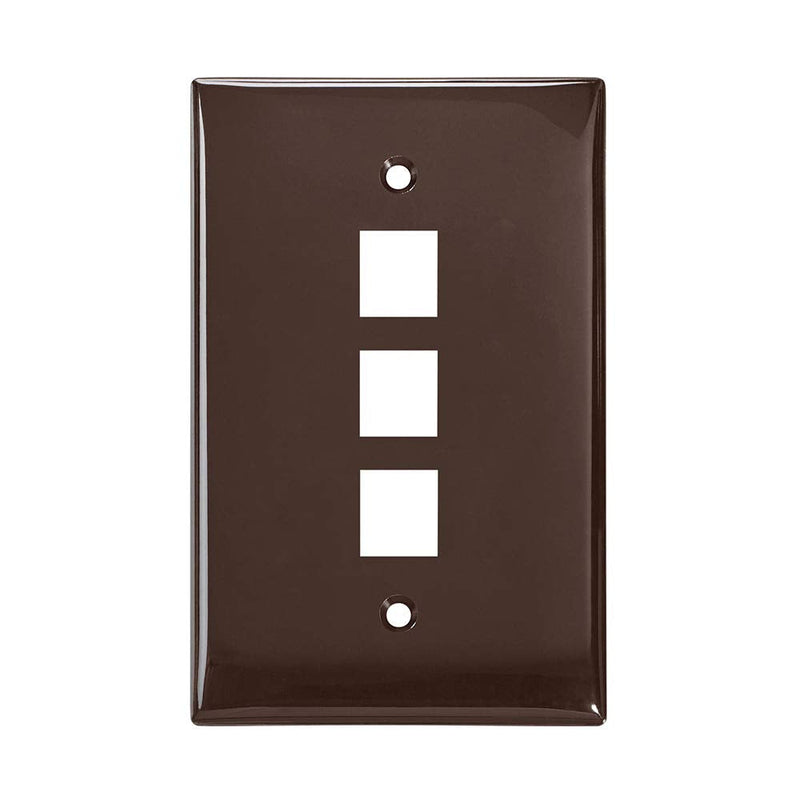 Leviton 41091-3BN QuickPort Midsize Wallplate, Single Gang, 3-Port, Brown