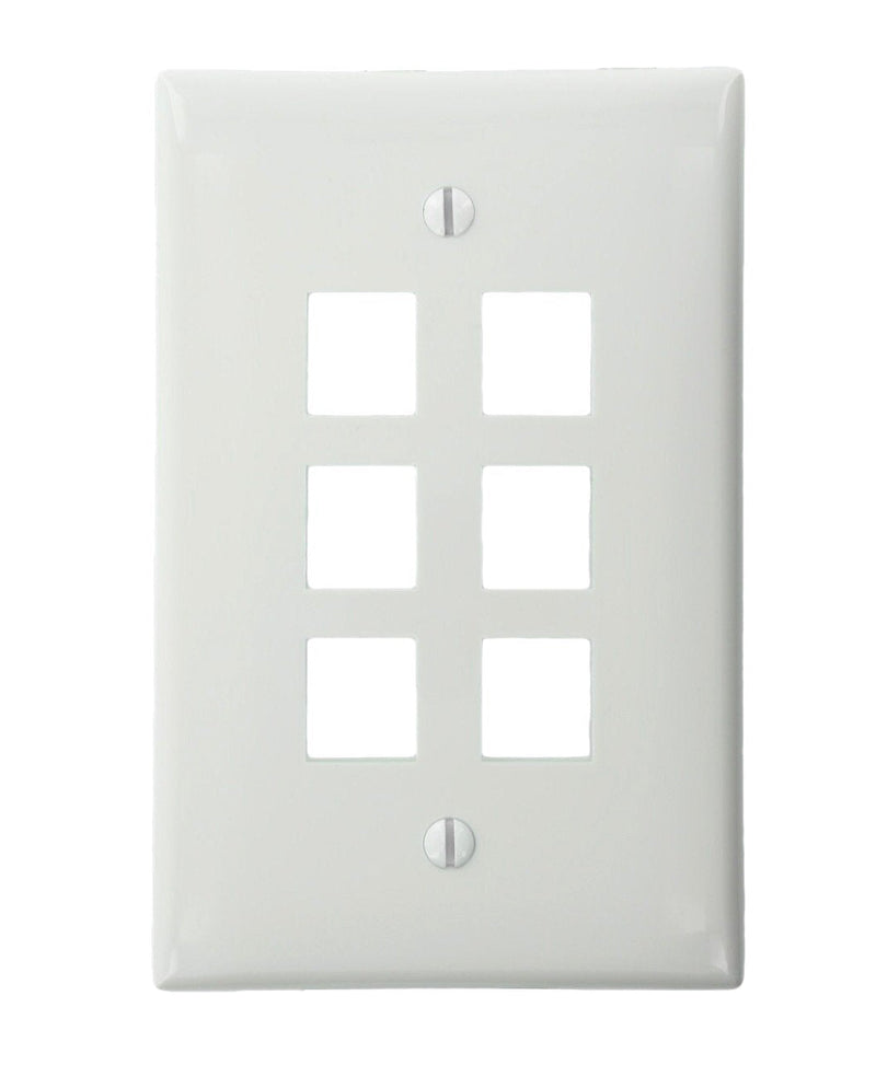 Leviton 41091-6WN QuickPort Midsize Wallplate, Single Gang, 6-Port, White