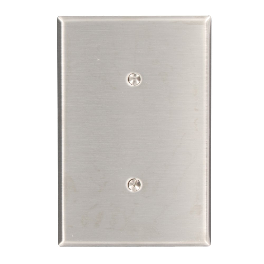 Leviton 84119-40 1-Gang No Device Blank Wallplate, Oversized, 302 Stainless Steel, Strap Mount, Stainless Steel