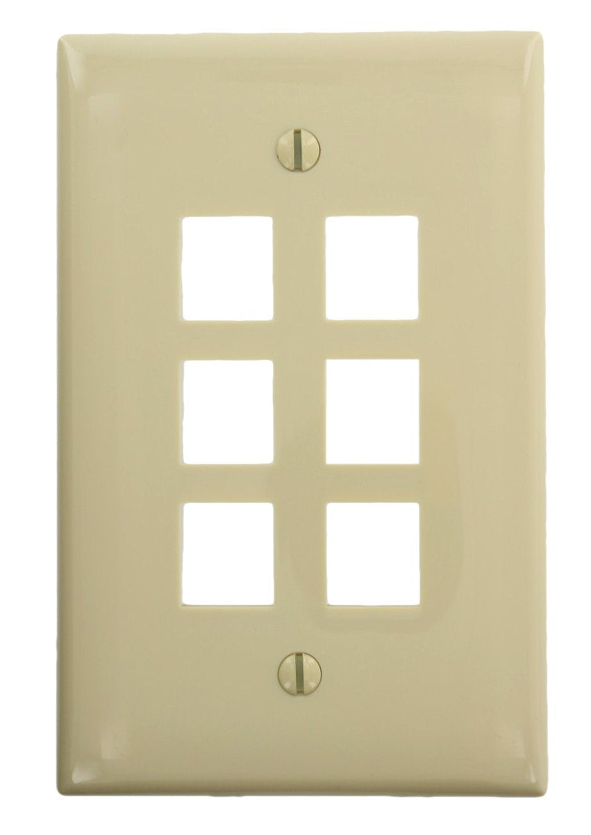 Leviton 41091-6IN QuickPort Midsize Wallplate, Single Gang, 6-Port, Ivory