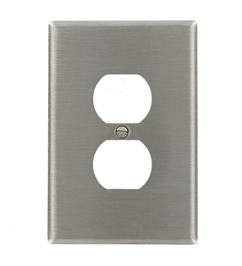 Leviton 84103-40 1-Gang Duplex Device Receptacle Wallplate, Oversized, Device Mount, Stainless Steel