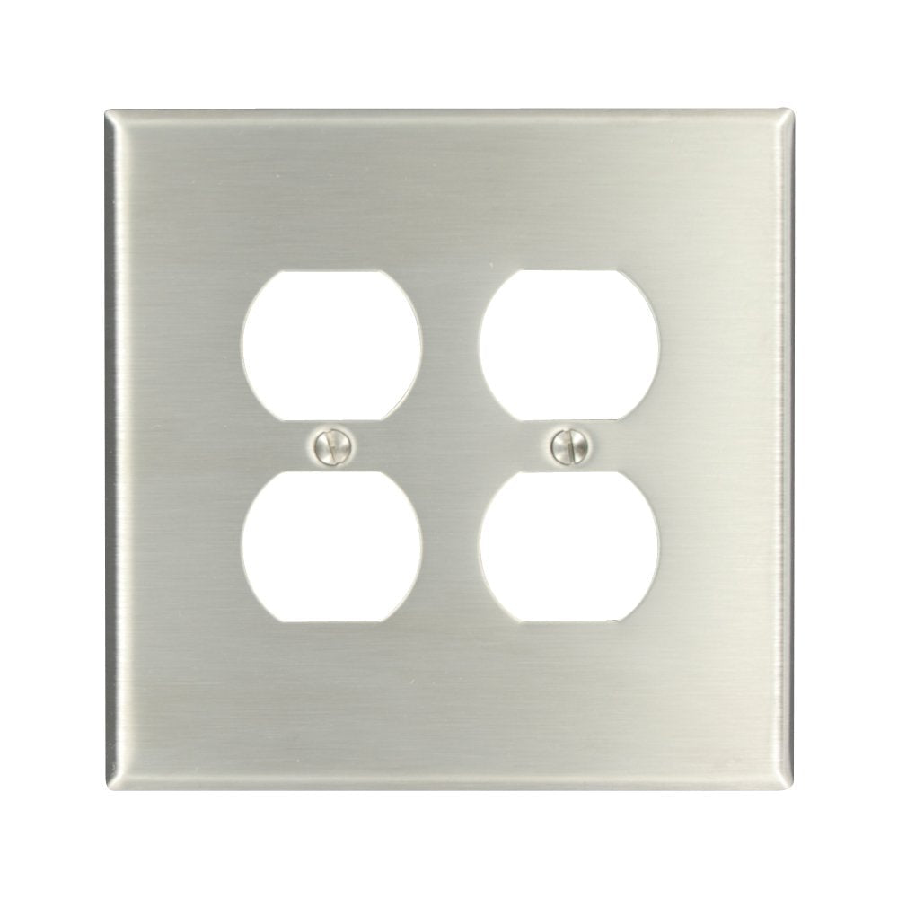 Leviton 84116-40 2-Gang Duplex Device Receptacle Wallplate, Oversized, Device Mount, Stainless Steel