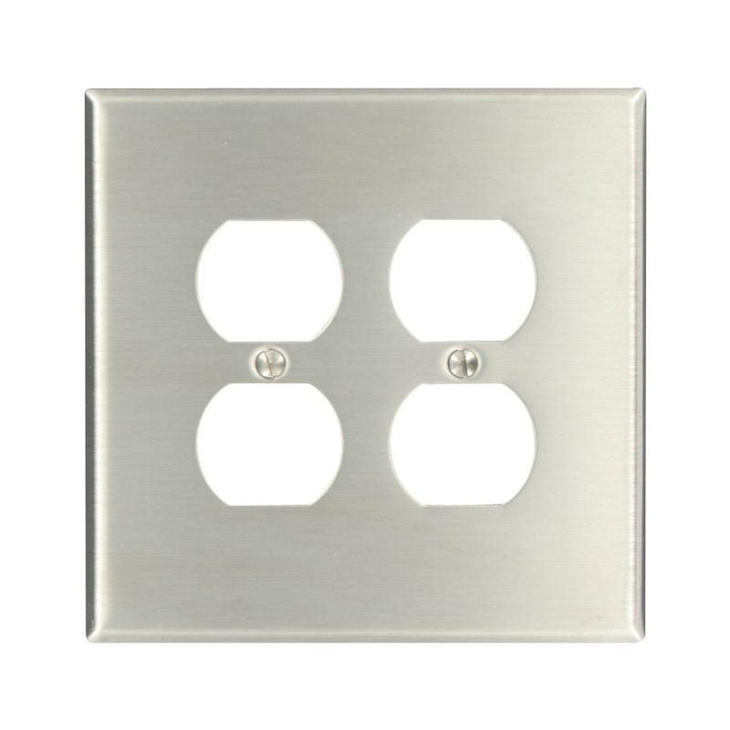 Leviton 84116-40 2-Gang Duplex Device Receptacle Wallplate, Oversized, Device Mount, Stainless Steel