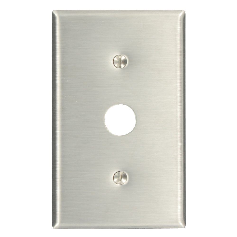 Leviton 84037-40 1-Gang .625-Inch Hole Device Telephone/Cable Wallplate, Strap Mount, Stainless Steel