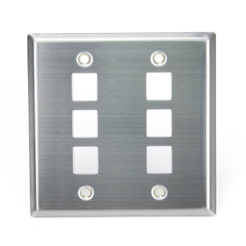 Leviton 43080-2S6 QuickPort Wallplate, Dual Gang, 6-Port, Stainless Steel