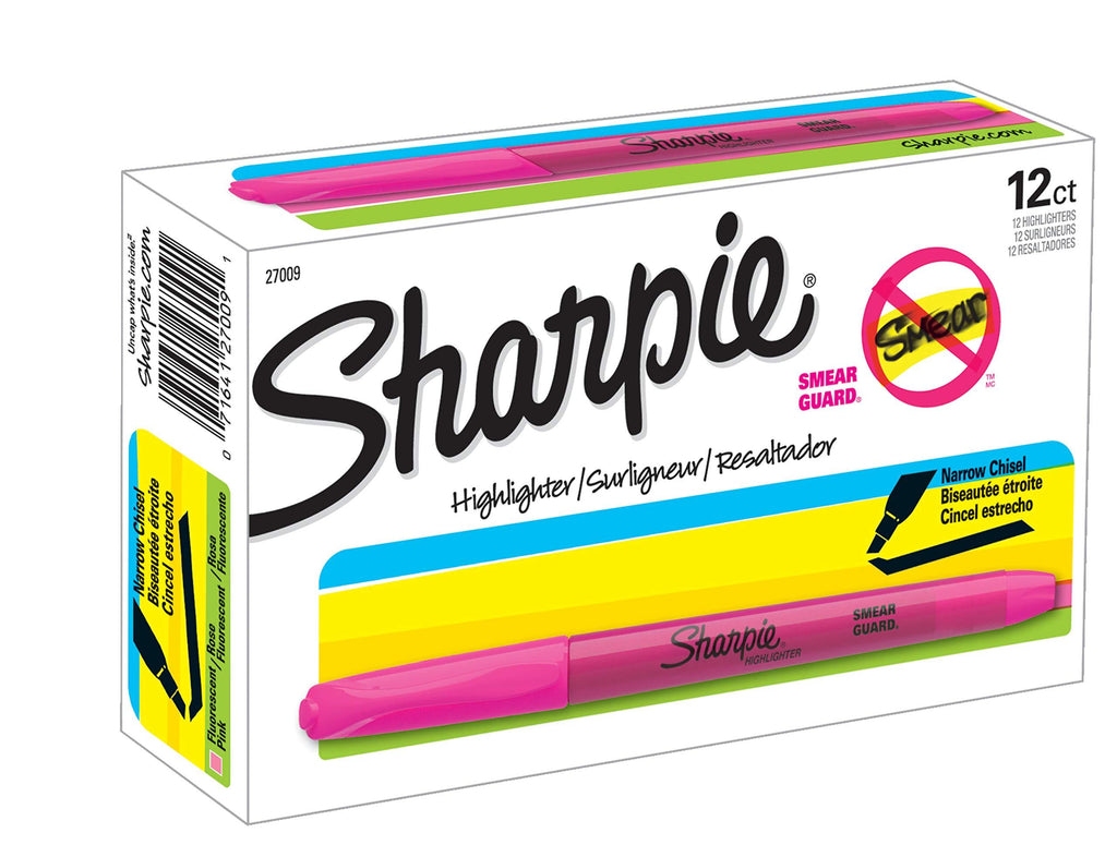 Sharpie 27009 Pocket Style Highlighters, Chisel Tip, Fluorescent Pink, Box of 12 12-Count