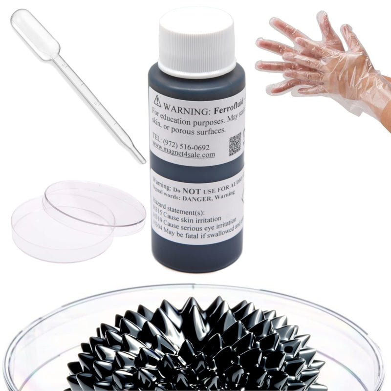 CMS MAGNETICS - (1oz Kit) Ferrofluid Science Experiment Kit for Education in Magnetism - Includes: 1 Fluid Ounce (29.5mL) Bottle of Ferrofluid, Gloves, Pipette, Petri Dishes 1 fluid oz (29.5mL) Basic Fluid Kit