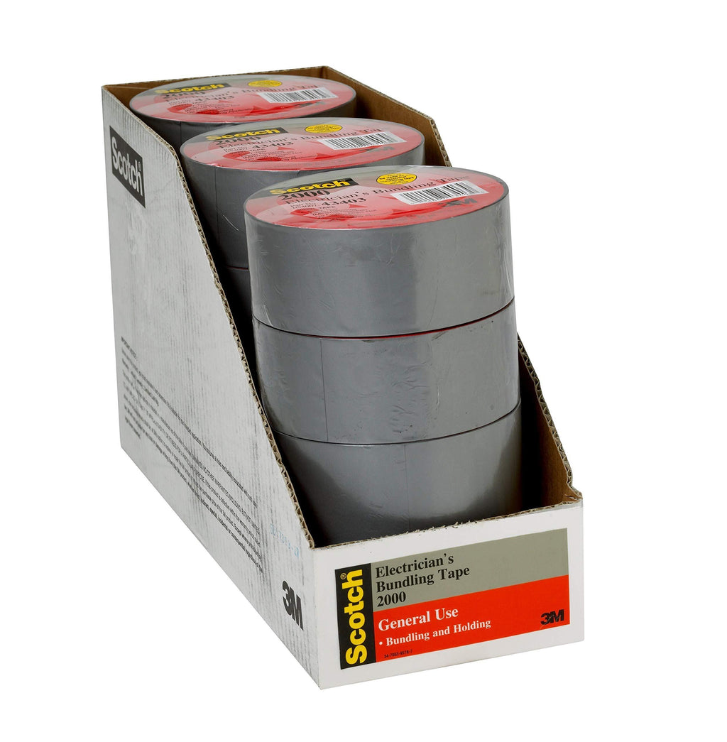 3M 2000-2X50YD Scotch Electricians Duct Tape 2000, 2 in X 50 YD, 12 ROLL Display