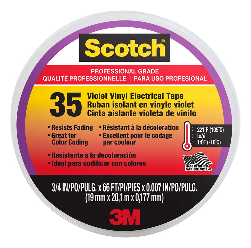 Scotch #35 Vinyl Electrical Tape, Violet, 3/4 in x 66 ft, 1-Roll 3/4 in x 66 ft Violet