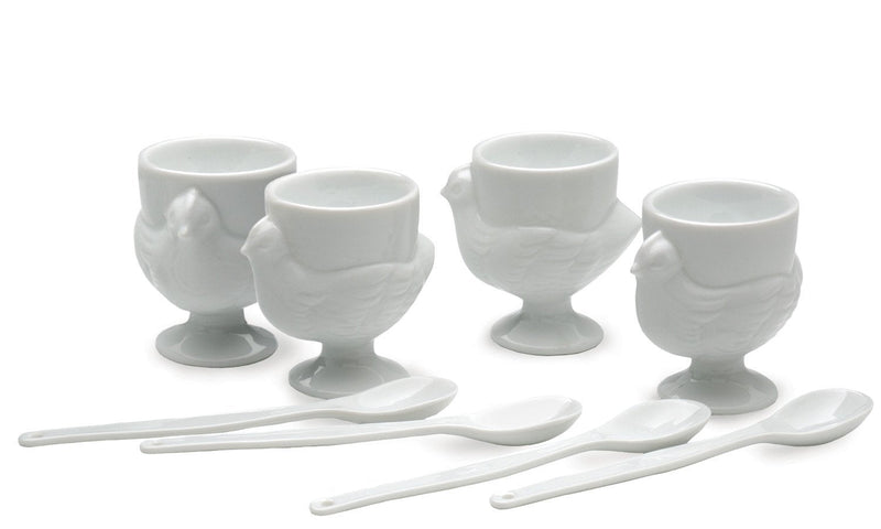 RSVP International Egg Set Kitchen Accessories, Cup & Spoon, Porcelain