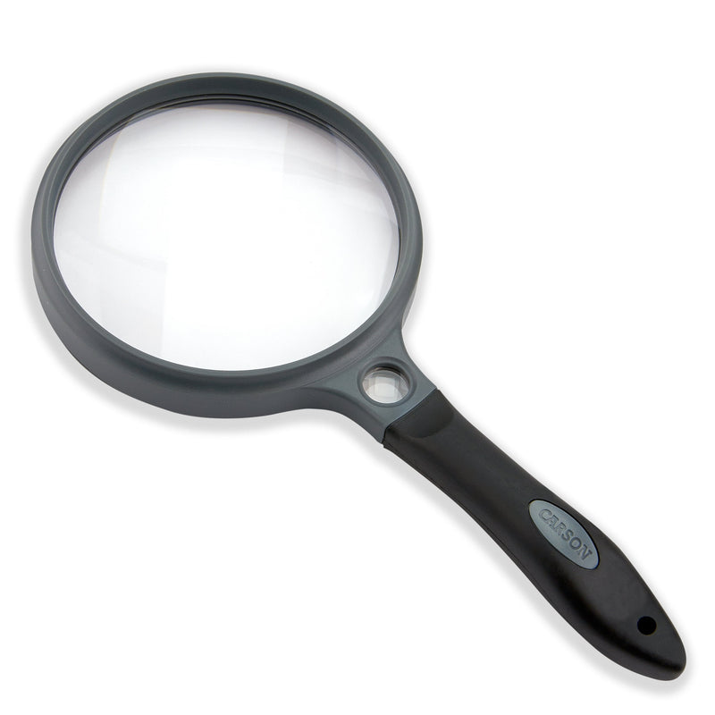 Carson SureGrip Series Hand Held or Hands Free 2x Power Magnifying Glasses For Reading, Low Vision, Inspection, Craft and Hobby Magnifiers 4.3 Inch Lens