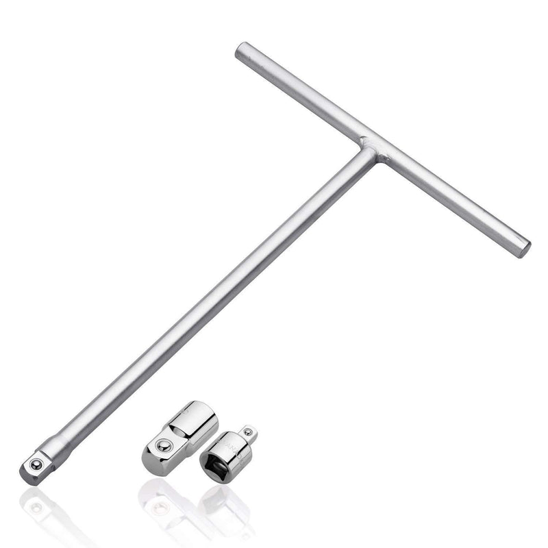 NEIKO 01135A 3/8" Drive T Handle Wrench | 11” Length | Includes 1/4" and 1/2” Adaptors | Cr-V Steel