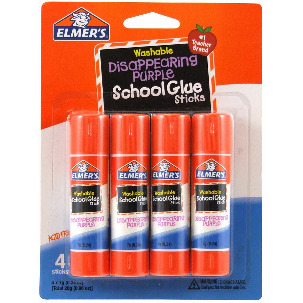 Elmer's Disappearing Purple School Glue Sticks, 0.24 oz Each, 4 Sticks per Pack (E543) 4-Pack