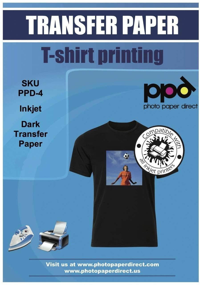 PPD Inkjet Premium Iron-On Dark T Shirt Transfers Paper LTR 8.5x11" Pack of 20 Sheets (PPD004-20) 8.5x11"