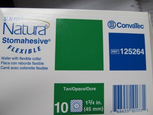 ConvaTec 125264 SUR-FIT Natura Two-Piece Stomahesive Skin Barrier with Flexible Collar, Cut-to-Fit, Tan, 1-3/4" Flange, 4" Length, 4" Width, Pack of 10