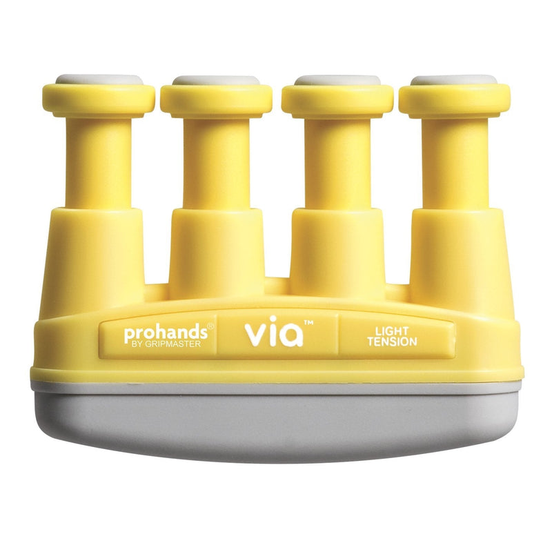 PROHANDS VIA Hand Exerciser, Finger Exerciser (Hand Grip Strengthener), Spring-Loaded, Finger-Piston System, Isolate and Exercise Each Finger 4 lb (Light Tension) Yellow - Via