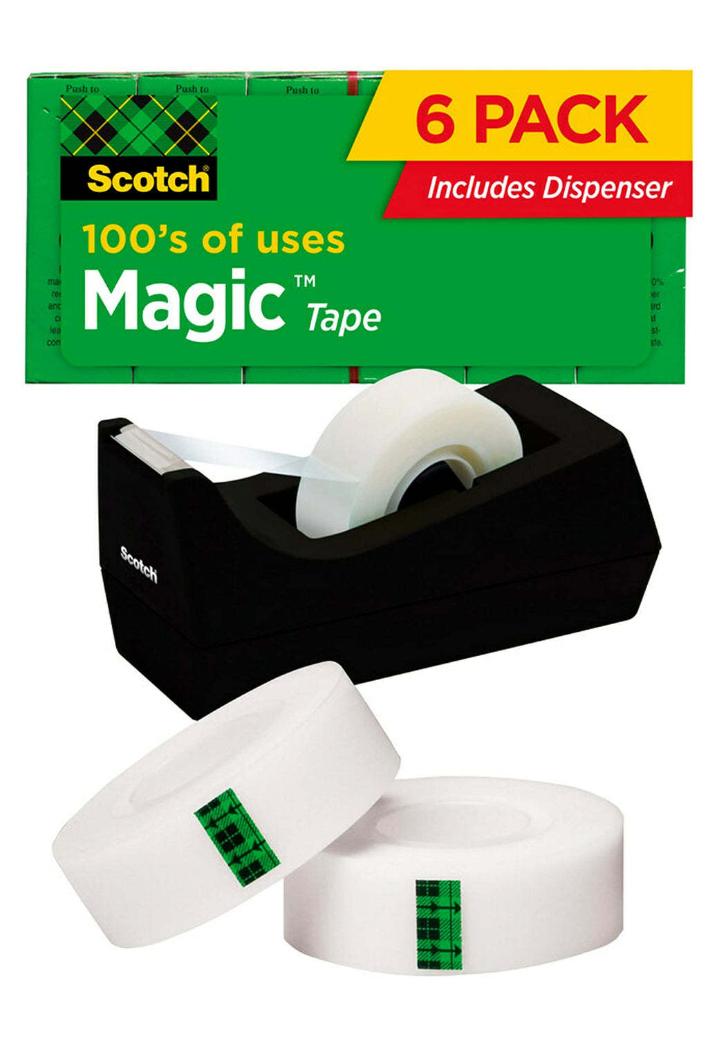 Scotch Magic Tape, 6 Rolls with Dispenser, Numerous Applications, Invisible, Engineered for Repairing, 3/4 x 1000 Inches, Boxed (810K6C38)