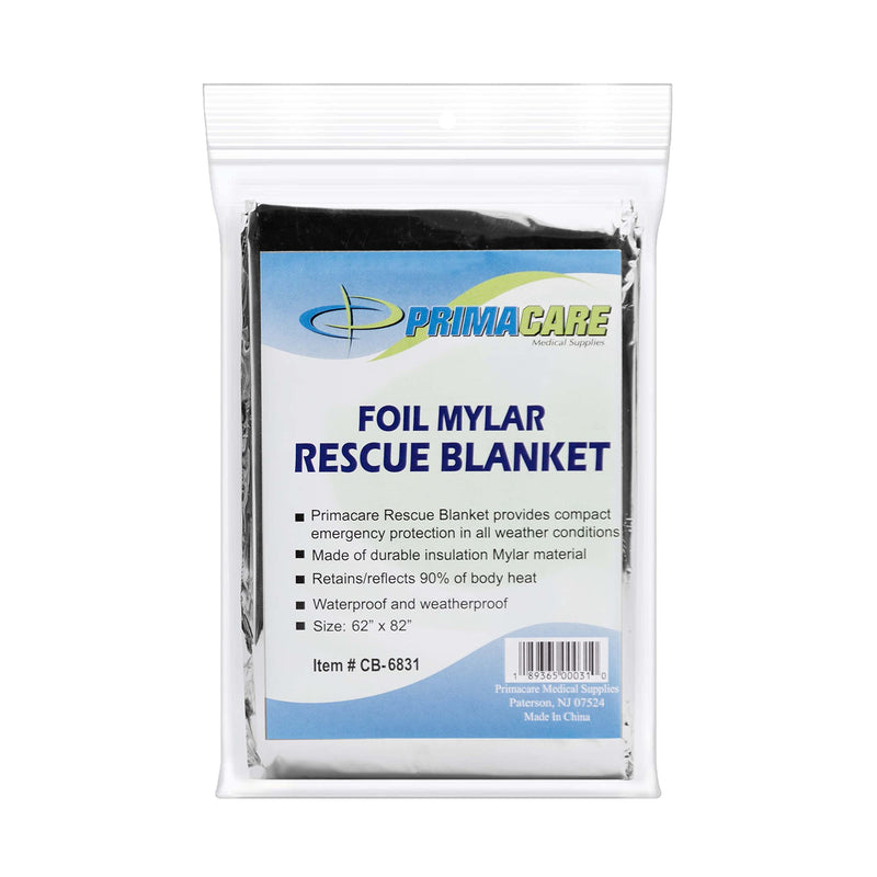 Primacare CB-6831 Emergency Mylar Thermal Foil Blanket, Lightweight and Durable Insulation Mylar Material, Perfect for Outdoors, Hiking, Survival, First Aid, 62" x 82"