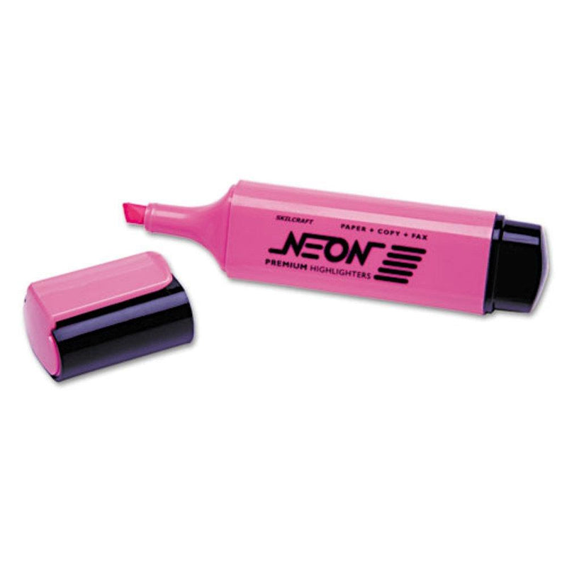 SKILCRAFT Neon Flat Highlighter - Pink Ink