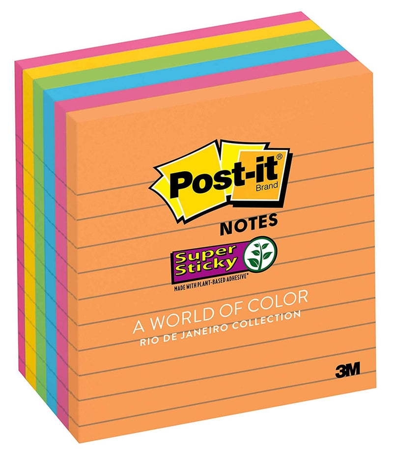 Post-it Super Sticky Notes, 4 in x 4 in, 6 Pads, 2x the Sticking Power, Rio de Janeiro Collection, Bright Colors (Orange, Pink, Blue, Green), Recyclable (675-6SSUC) Ultra