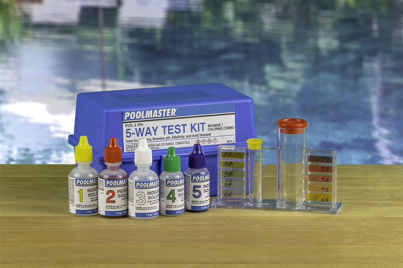 Poolmaster Pool and Spa Essential Collection Chemistry Case (22260) 5-Way Swimming Pool & Spa Water Test Kit, Small, Multi 5-Way Kit