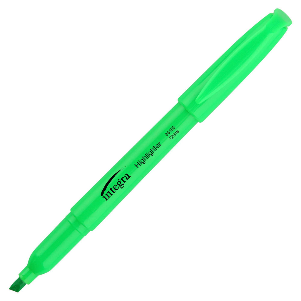 Integra Pen Style Highlighter, Chisel Point, Fluorescent Green (ITA36185)