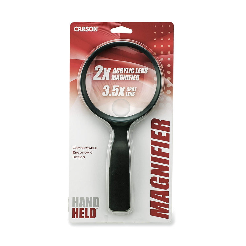 Carson Hand Held Series Rimmed Lightweight Magnifiers for Reading, Low Vision, Hobby, Crafts, Office, Inspection of Coins, Stamps and Tasks 4.3 inch lens