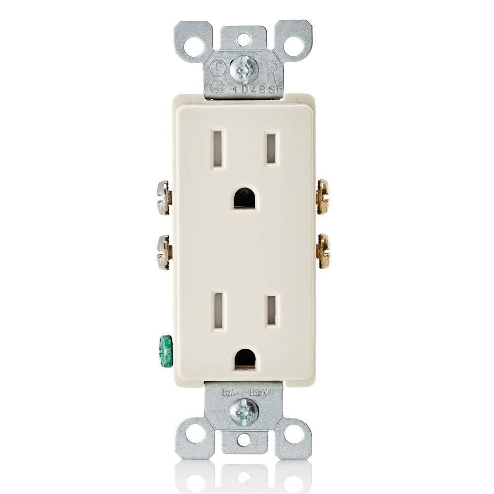 Leviton T5325-T 15 Amp 125 Volt, Decora Tamper Resistant, Duplex Receptacle, Straight Blade, Grounding, Light Almond 1 Pack