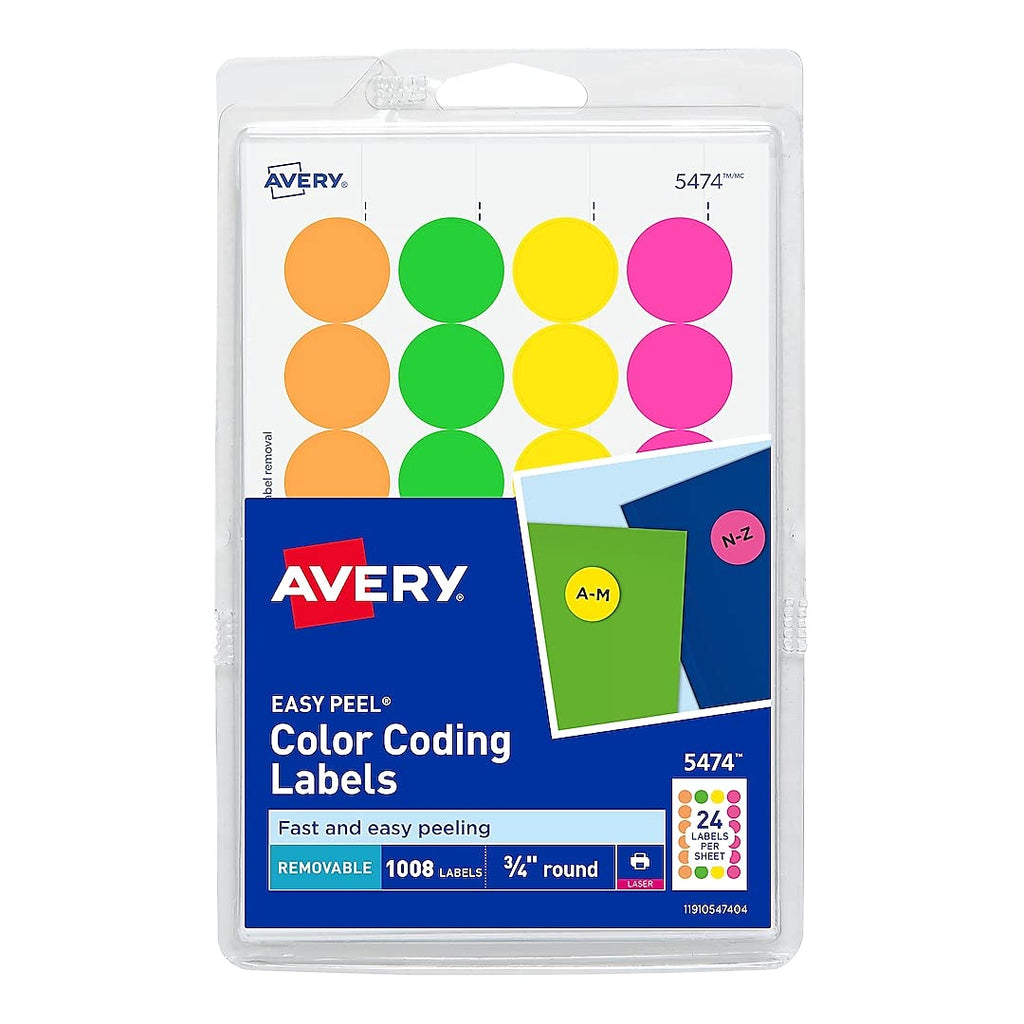 Identification Dot, Removable, 4x6 Sheet, 3/4" ., Assorted Neon, 1000/Pack AVE05474