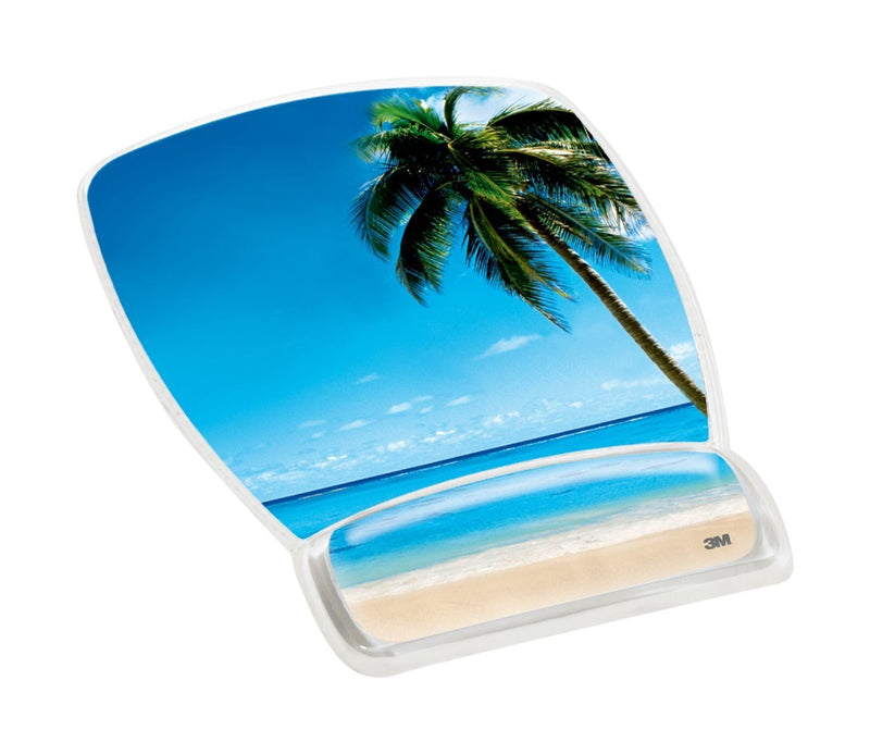 3M Precise Mouse Pad with Gel Wrist Rest, Soothing Gel Comfort with Durable, Easy to Clean Cover, Optical Mouse Performance, Fun Beach Design (MW308BH), Blue Beach,9"7.5"