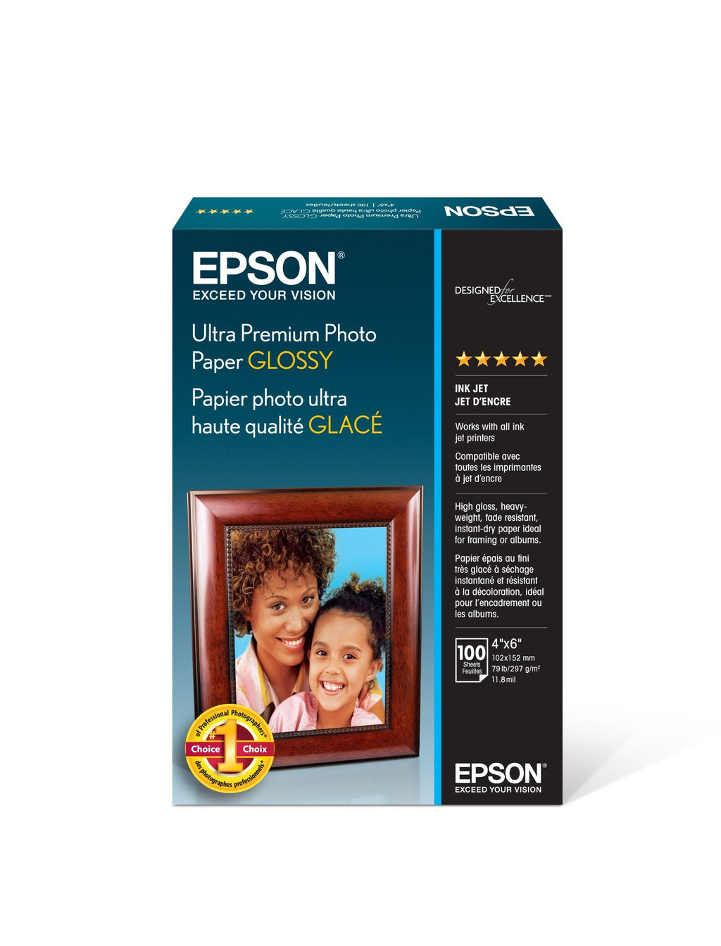 Epson Ultra Premium Photo Paper Glossy - S042174, 4" x 6" (100 sheets),White Single