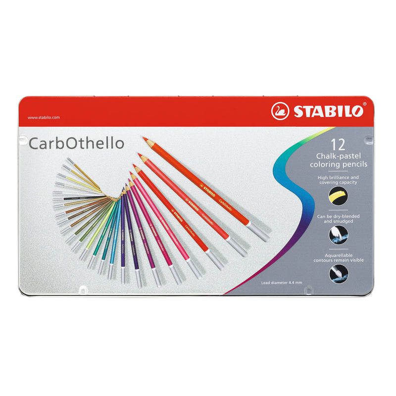 STABILO CarbOthello Metal Box of 12 Colours - Chalk-Pastel Coloured Pencil Set of 12 Tin Set