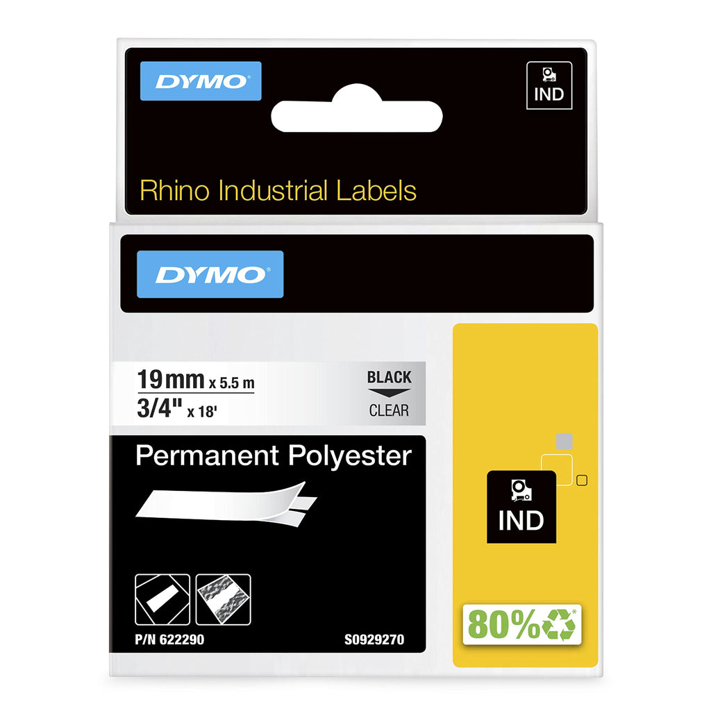 DYMO Industrial Permanent Labels for DYMO Industrial Rhino Label Makers, Black on Clear, 3.75", 1 Roll (622290) Black/Clear