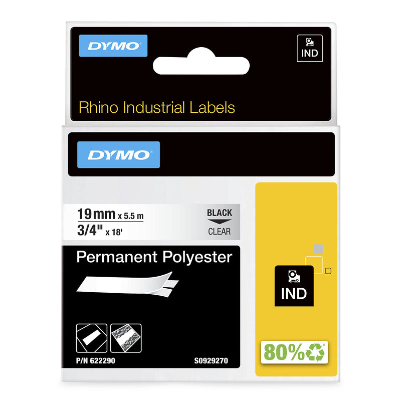 DYMO Industrial Permanent Labels for DYMO Industrial Rhino Label Makers, Black on Clear, 3.75", 1 Roll (622290) Black/Clear